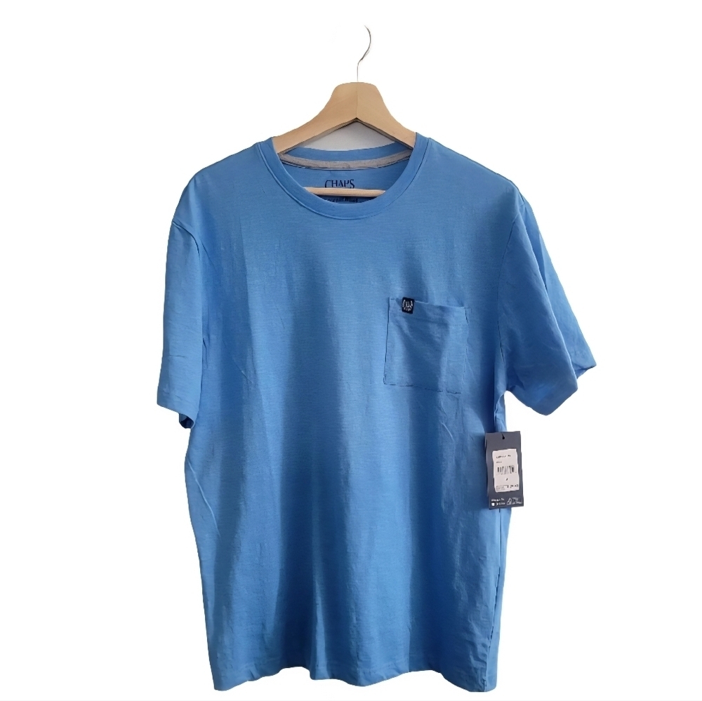 NWT CHAPS Crewneck Tee Blue Mens Size M Casual Cotton Blend Spring/Summer